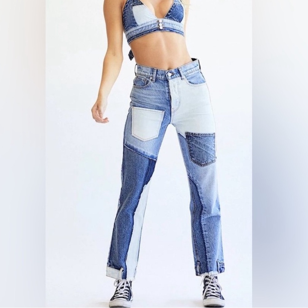 REVICE Matchmaker Love at First Sight Jeans Size 25 Patchwork High Rise Blue‎
